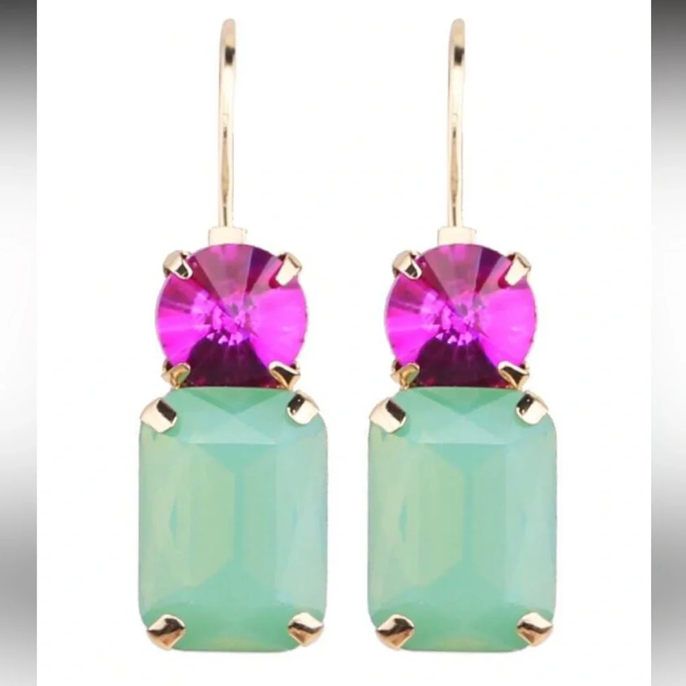 Pink & Green Crystal Drop Earrings